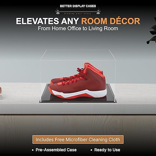 Vista 62 de Better Display Cases Versátil vitrina de acrílico transparente - Caja rectangular grande con base blanca 18" x 12" x 3" (BK09)