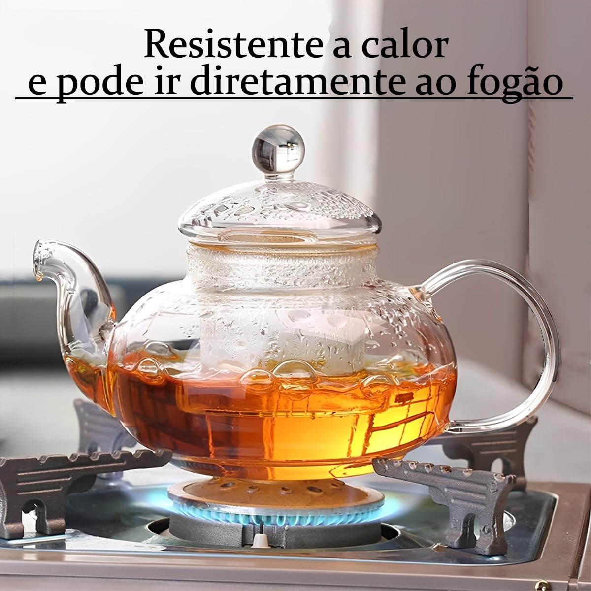 Chaleira de Vidro Borossilicato Resistetnte com Infusor 600ml Bule de Chá  Resistente ao calor Para Chá Cafe Com Tampa Pode Ir ao Fogo Transparente