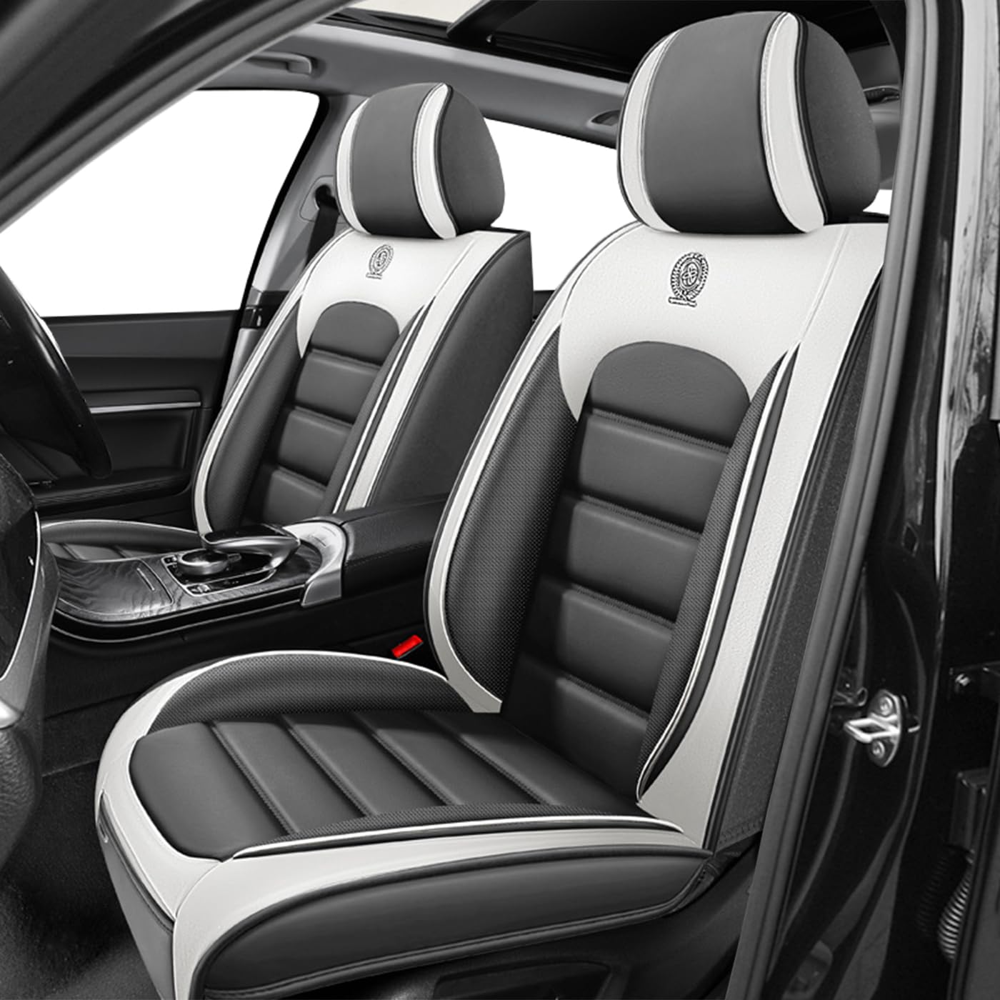 Car Seat Covers for X2,for BMW X2 2018-2025 2026,Waterproof Leather Seat Covers,Compatible Airbag,Front Set Comfort Car Seat Protectors for Most Cars(Gray&amp;White)