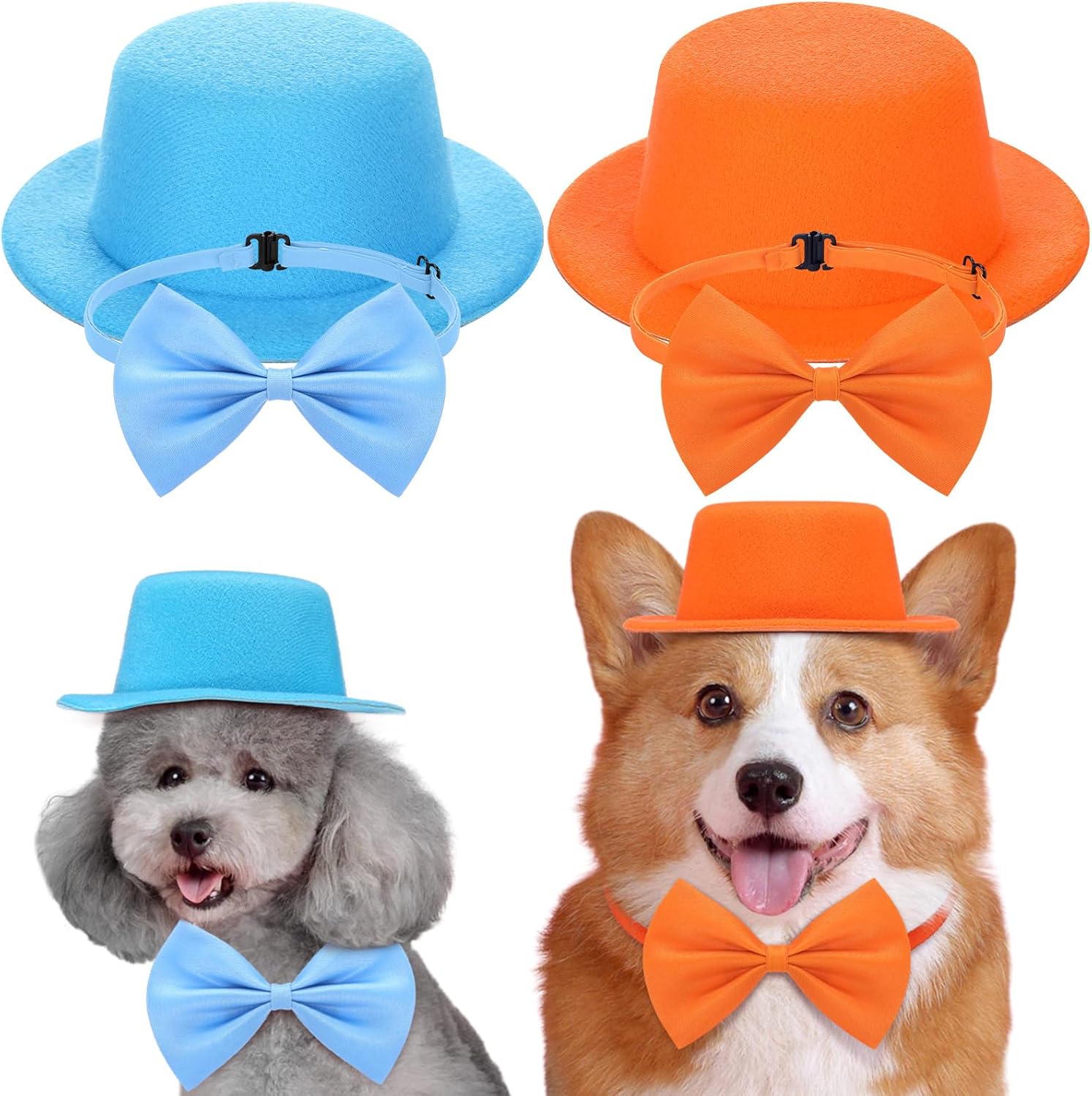 Huhumy 4 Piezas Sombrero y Corbata Azul y Naranja para Perro Gato Halloween
