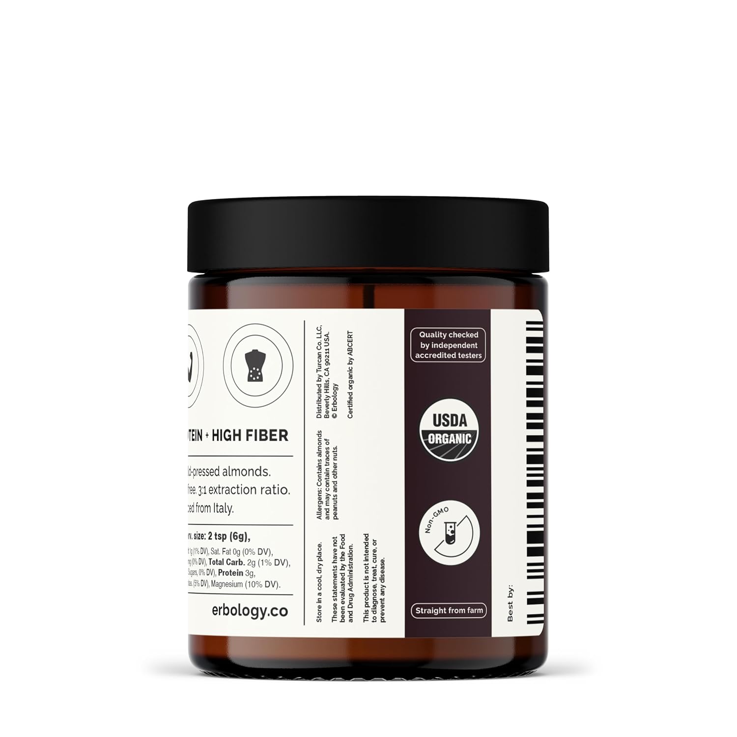 Erbology Organic Almond Milk Base 3.2 oz - Cold-pressed from Small-batch Fresh Almonds - 3:1 Extraction Ratio - Straight from Farm in Italy - Non-GMO - Recyclable Glass Bottle