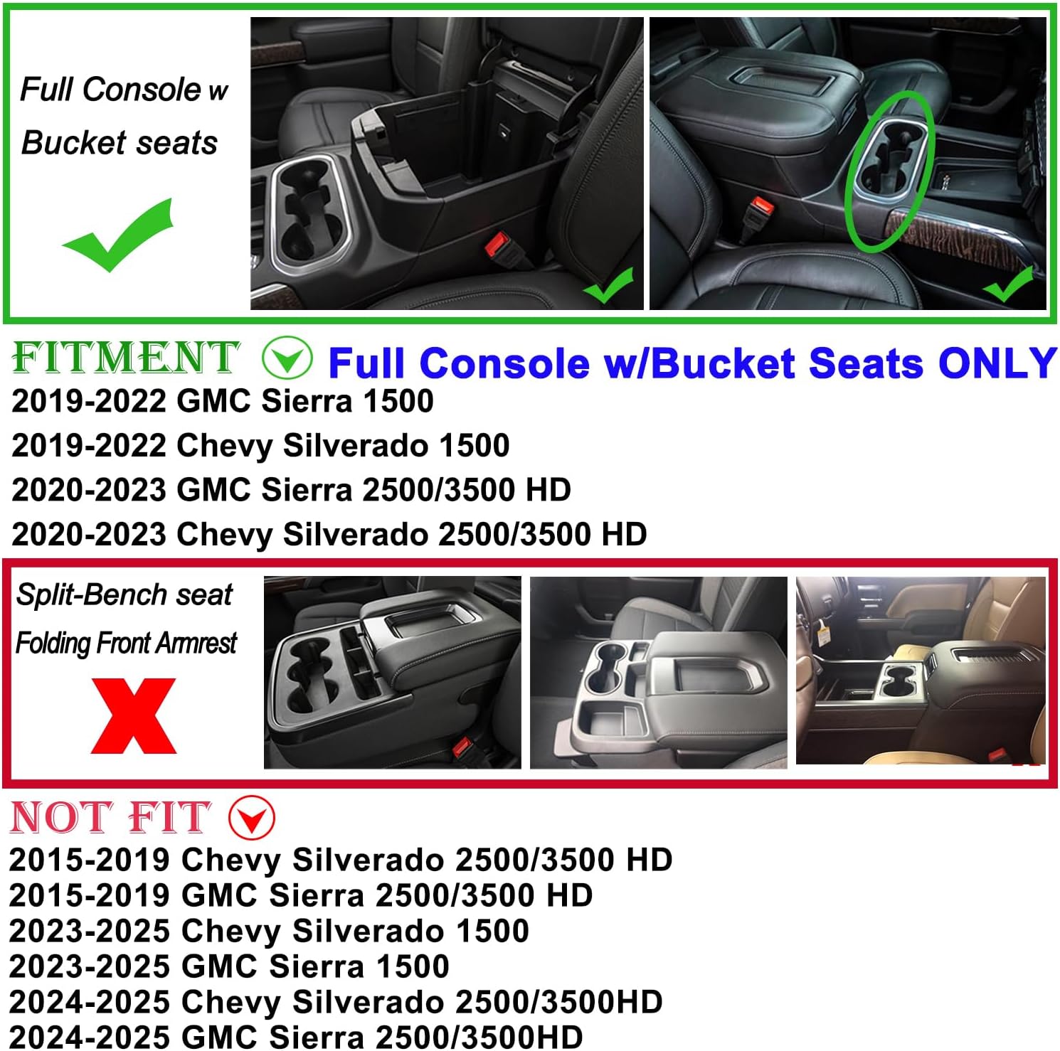 JKCOVER Full Size Center Console Organizer Tray Compatible with (2019-2022) Chevy Silverado/GMC Sierra 1500 and (2020-2023) Silverado/Sierra 2500HD/3500HD Accessories(Full Console w/Bucket Seats ONLY)