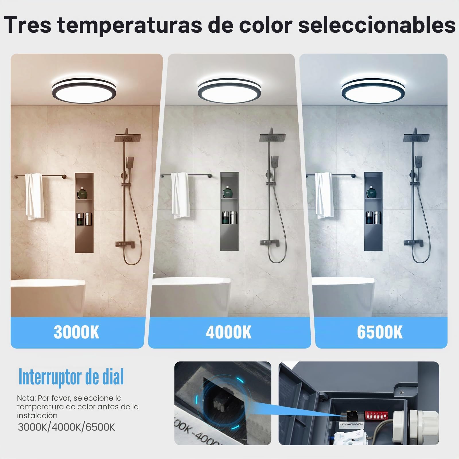 LEZOE Lámpara de techo LED con detector de movimiento IP65 impermeable, 24W/30W 4500lm 150(Lm/W), sensor 3000K/4000K/6500K Ideal para baño, garaje, sótano, pasillo, balcón, entrada Ø26cm Gris