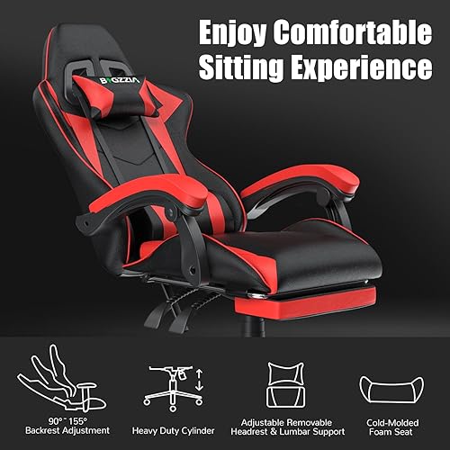 Miniatura 3 de Silla de juegos con reposapiés, silla ergonómica de respaldo alto para computadora con reposacabezas y soporte lumbar, silla de juego reclinable