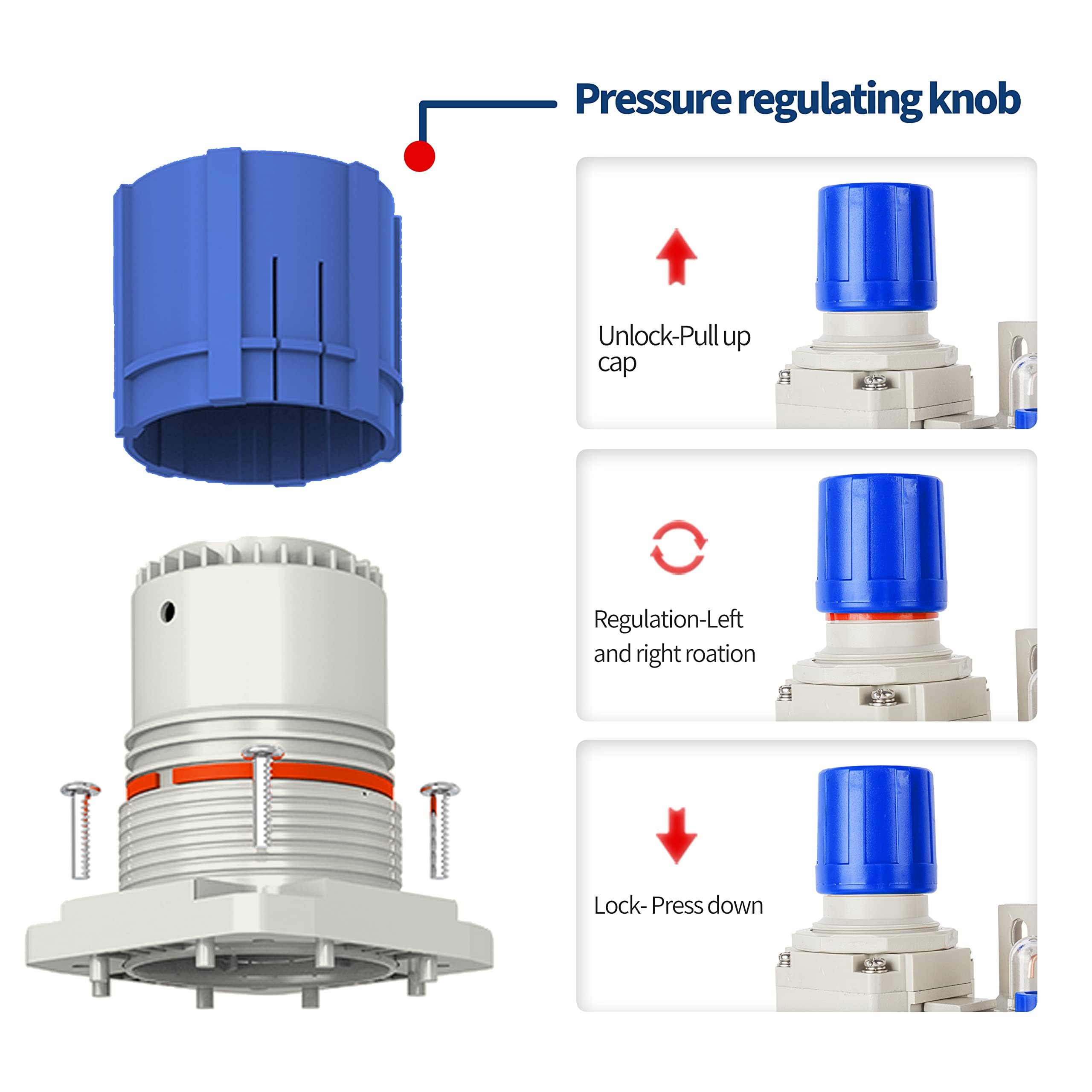 BLCH 1/2" BSP Kompressor-Wasserabscheider - FRL-Kombigerät (Filter-Druckregler-Öler) AC4010-04 mit halbautomatischem Ablass, lebensmittelechtem Polycarbonat-Behälter, Manometer (0-160 PSI/11 bar)