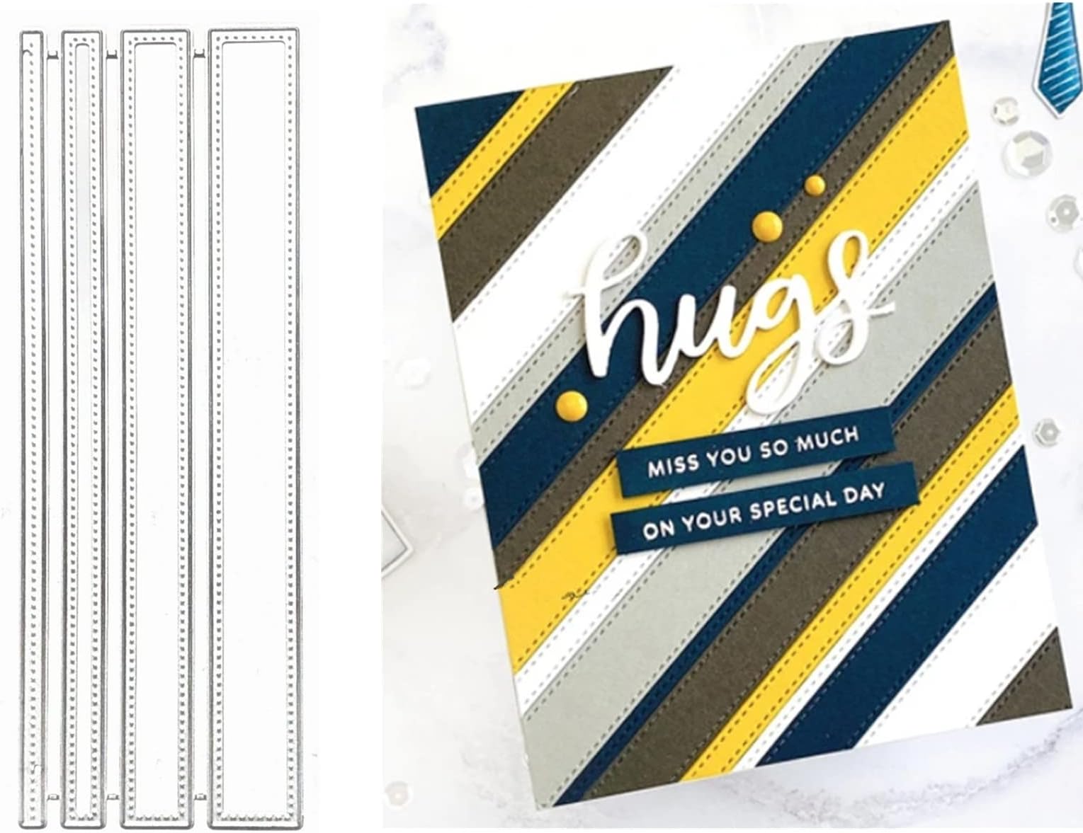 4pcs/Set Rectangle Frame Metal Die Cuts, Dotted Rectangle Stitched Strips Frame Background Wedding Cutting Dies Cut Stencils for DIY Scrapbooking Album Embossing Paper Dies Card Making