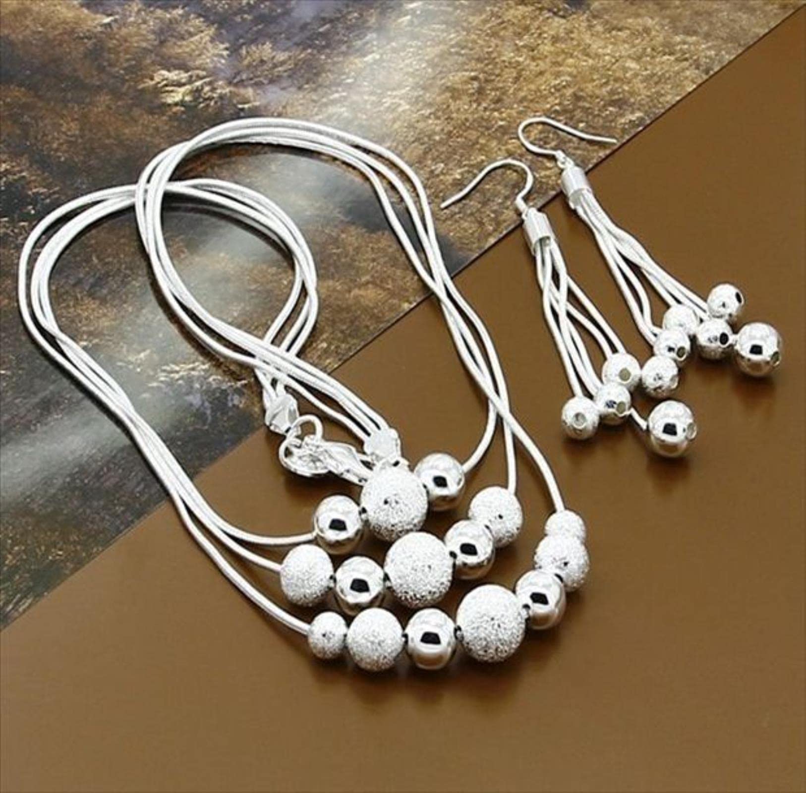 DarryDooly 925 Sterling Silver Jewelry Sets Simple Fashion Insect Moon Round Ball Necklace Earrings Sets For Woman Gift