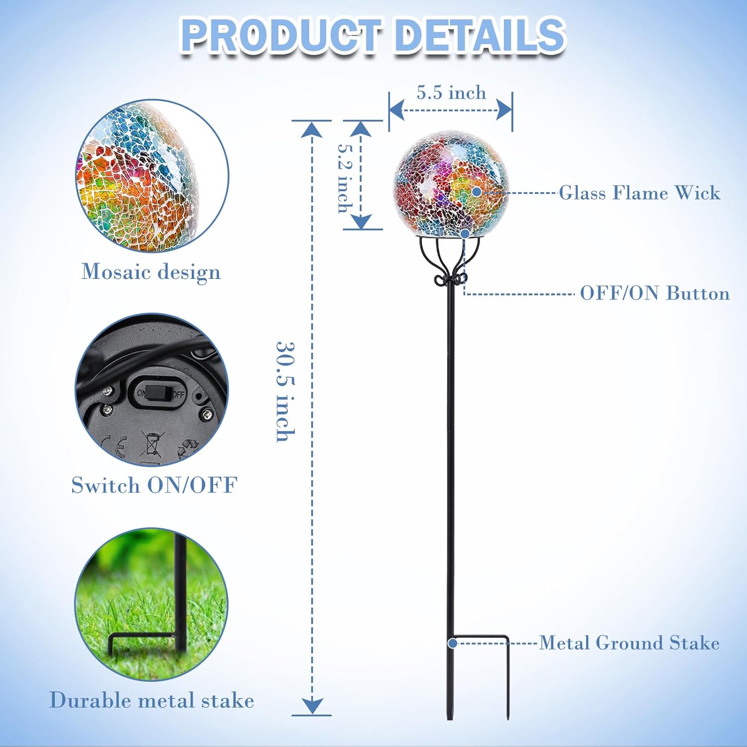 Solar Lights Outdoor Decorative Solar Mosaic Garden Stakes Cracked Glass Decorative Waterproof Outdoor Lights for Landscape Patio Yard Walkway Decoration Multi - Image 2