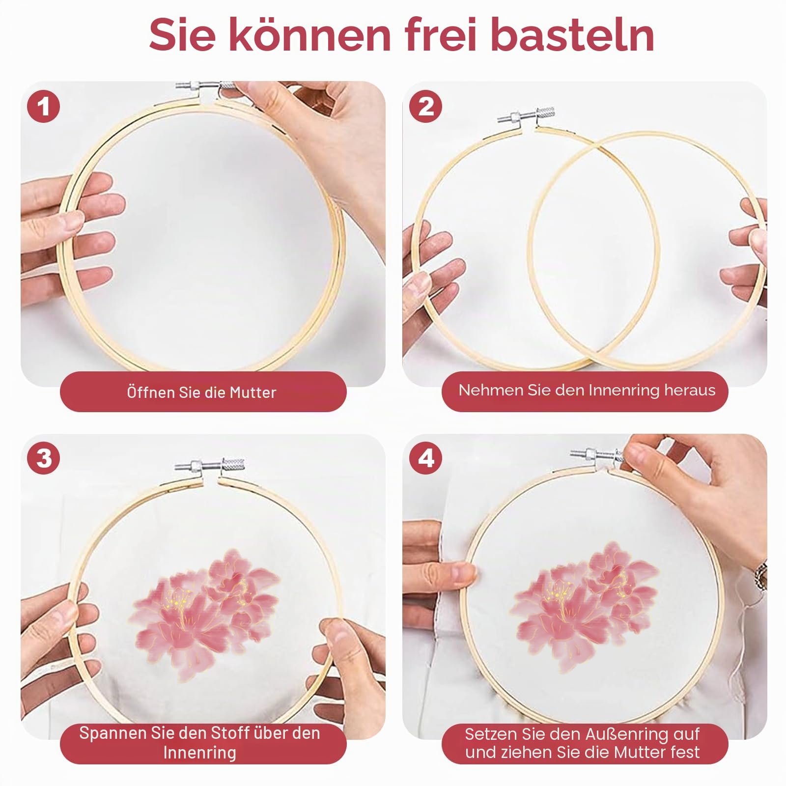 GREATRICH 12 Stück Stickrahmen Set, 10cm Mini Stickrahmen Holz Set für Präzise Stickarbeiten und Kreuzstich, Inklusive Sticken Embroidery Hoop und Aufbewahrung, für Anfänger und Handarbeiten