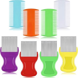 Maitys 8-Pack Flea Lice Nit Combs for Dogs Cats Humans - Double-Sided Plastic & Metal Grooming Removal Tool