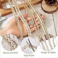 Vista 2 de PH PandaHall 4 rollos de cintas de arpillera natural, cintas de encaje de yute, cintas finas para manualidades, cuerda rústica para envolver