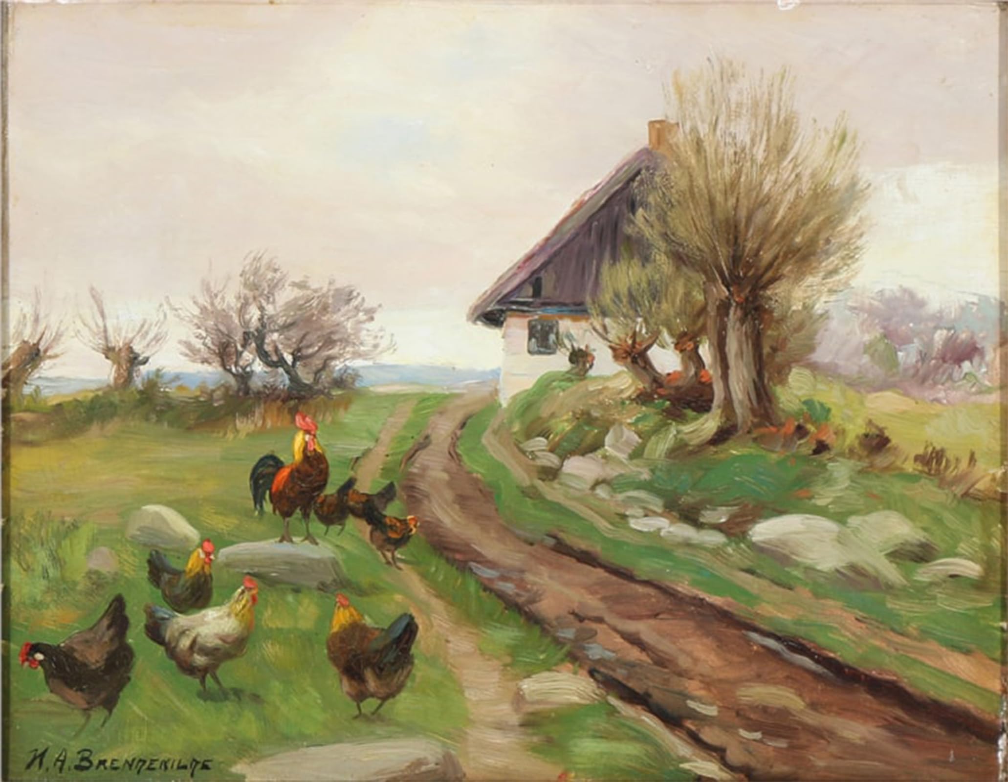 SERENDIPITP Aesthetic Poster Photo Wall Print Retro Picture Farmhouse Exterior with Chickens by Hans Anderson Brendekilde Modern Wall Artwork for Home Decor 60x90cm