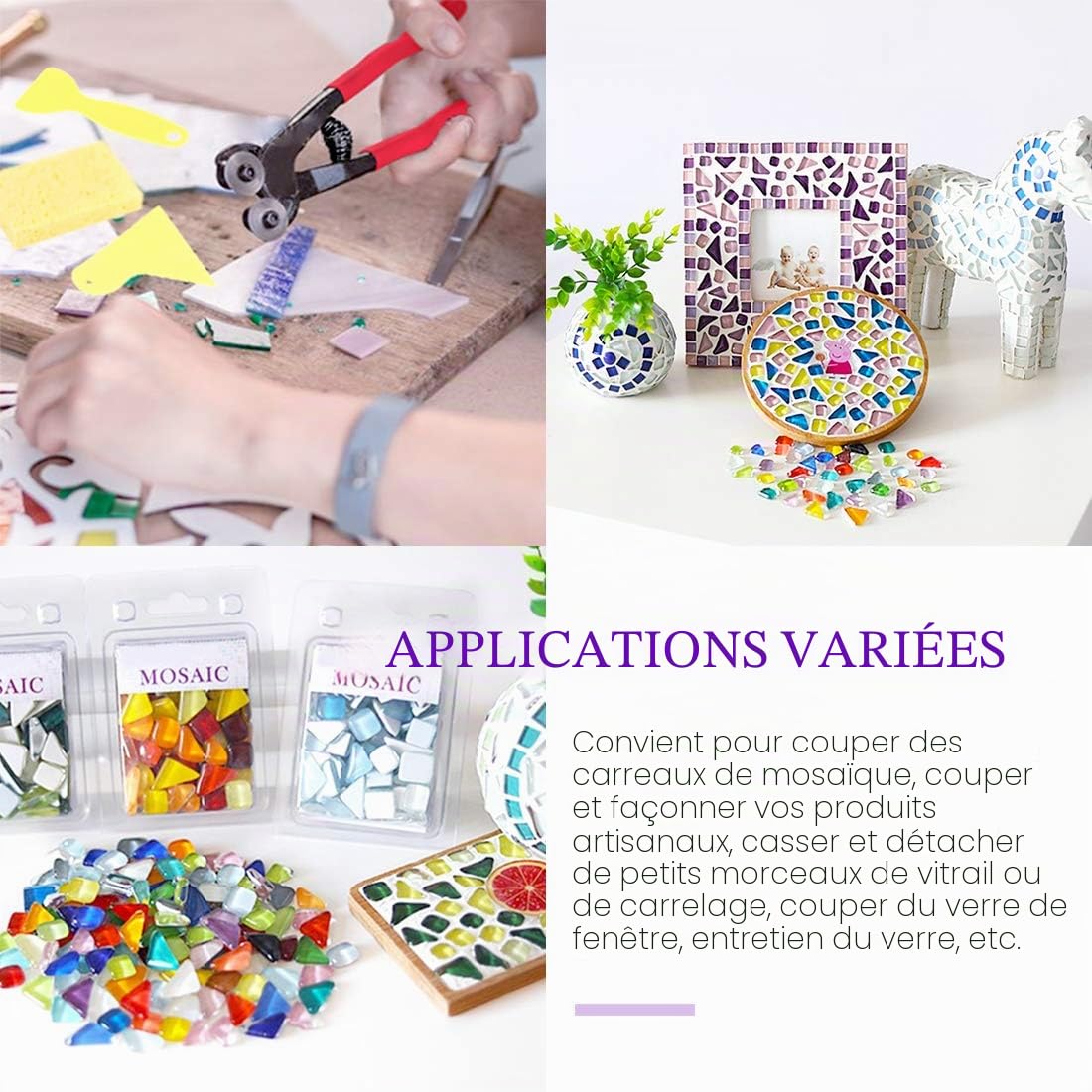 Swpeet Kit de 8 outils pour mosaïque, comprenant une pince coupe-mosaïque en verre très résistante, une pince coupante à roulettes, 2 grattoirs, 2 pinces à épiler, 1 crochet à double extrémité
