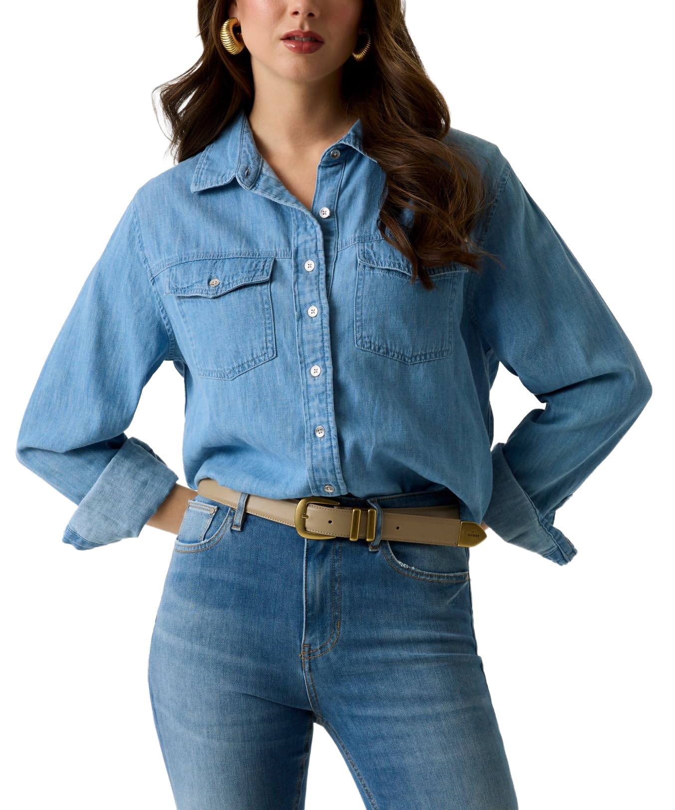 Guess Camiseta vaquera ecológica de manga larga para mujer