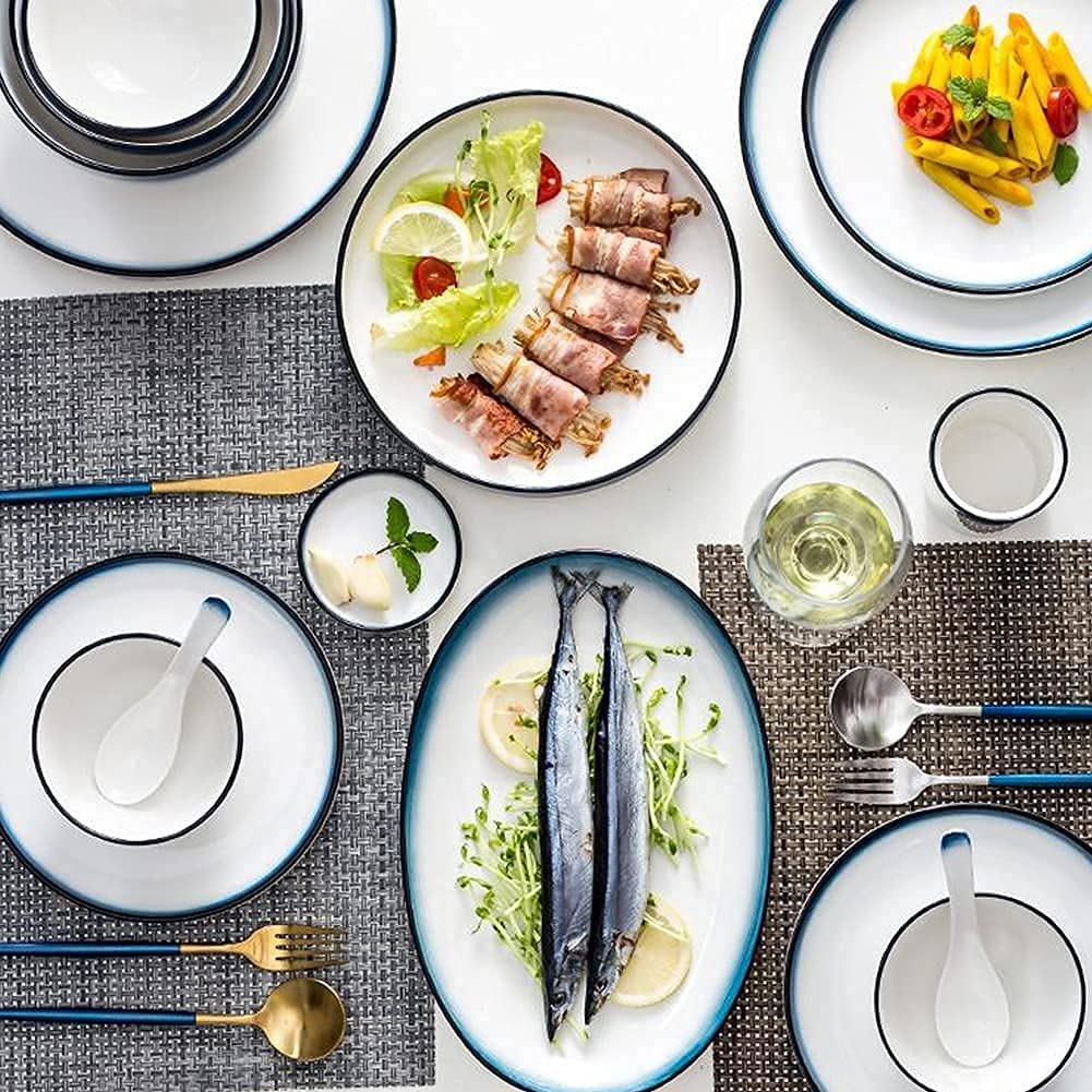 Superbe Service De Vaisselle Florian 16 Pièces – Porcelaine Noire Avec Liseré Doré, Moderne Et élégant
