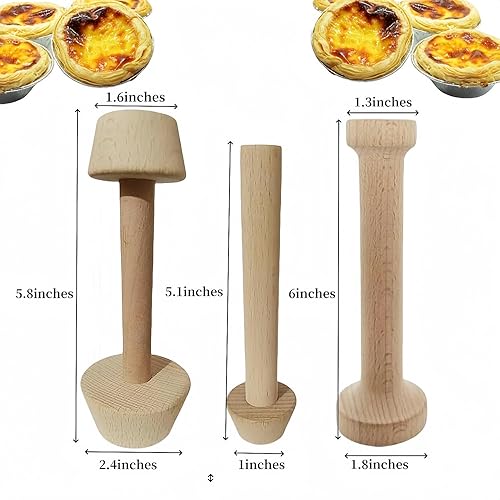 Miniatura 2 de Juego de 3 piezas de tarta de madera de doble cara, prensa de moldeo de masa extraíble de madera, herramienta de hornear para mini tarta de huevos,