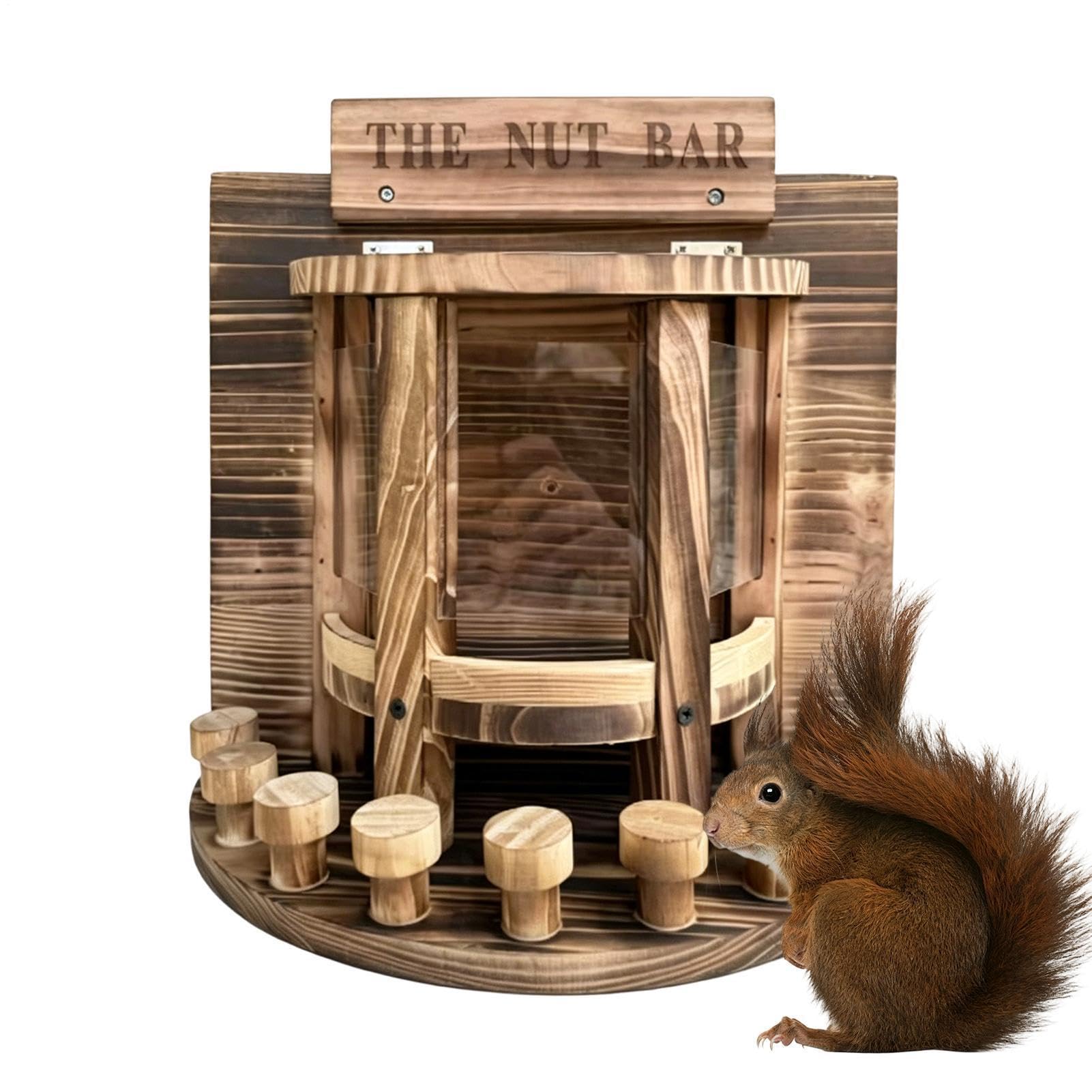 Mangiatoia per Scoiattoli con Pannello Frontale in Legno Divertente e | Mangiatoie da Scoiattoli da Esterno per Noci Granturco all'Aperto Giardino Terrazza Albero Retro Cortile