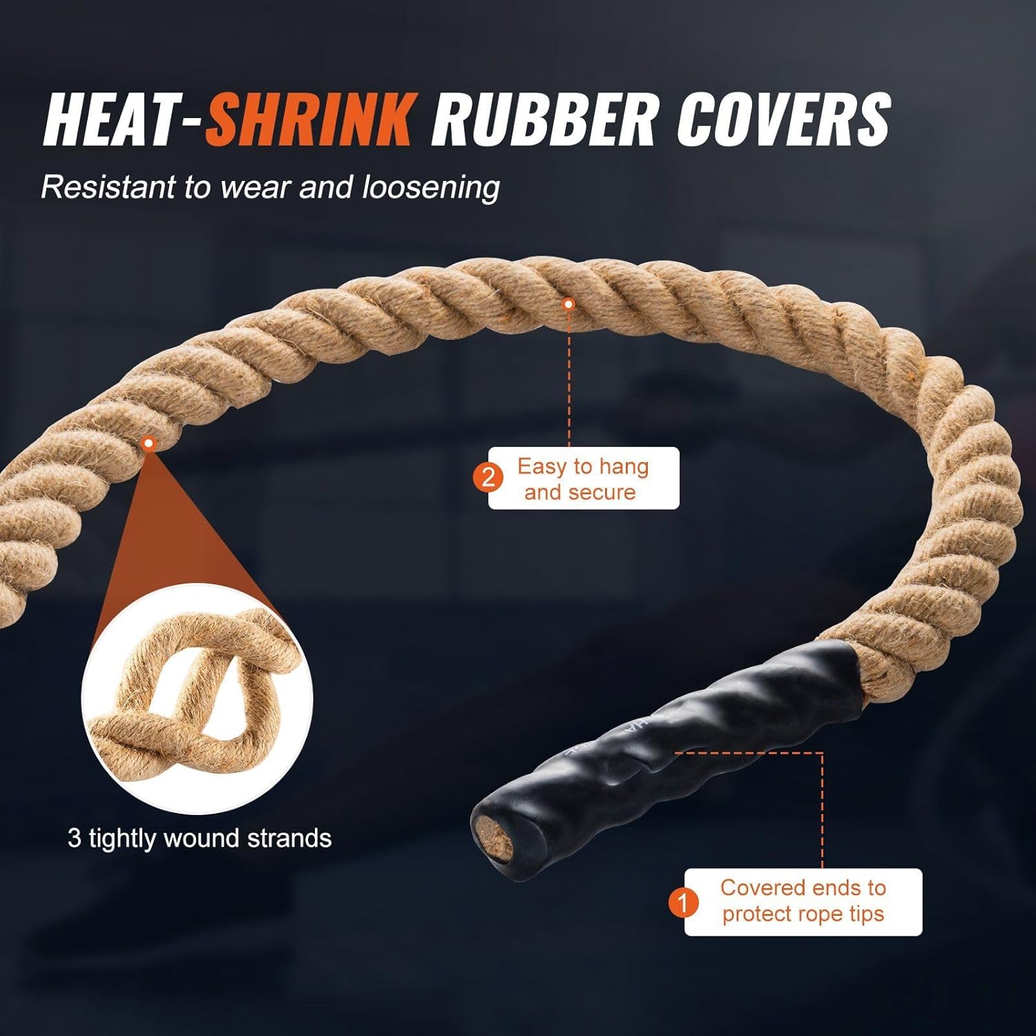 1.5" Gym Climbing Rope - 25FT Fitness Rope for Strength Training, Indoor Exercise, Tug of War, Home Gym Equipment with Hooks