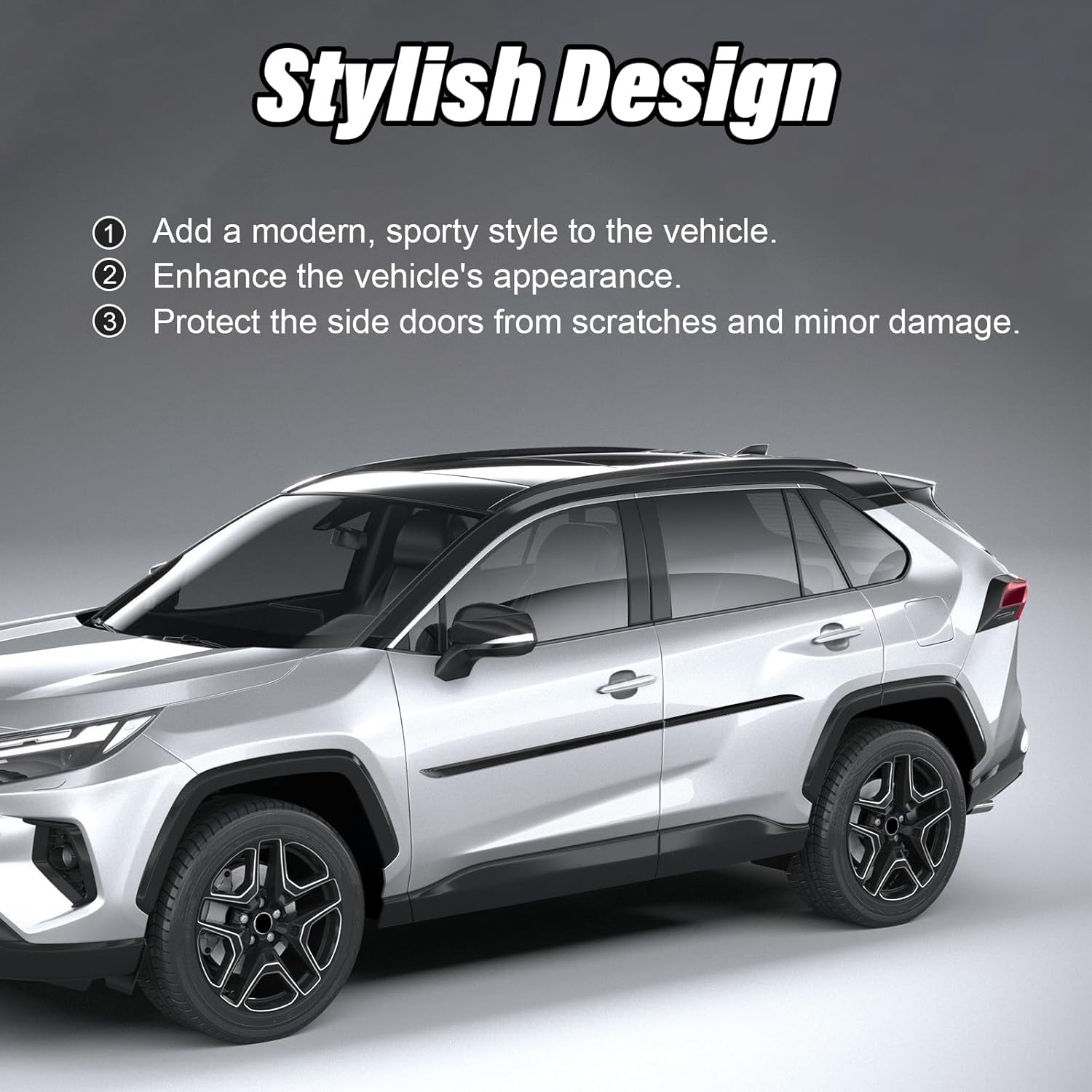 Body Side Door Molding Trim Compatible with Toyota RAV4 2019-2025 Door Molding Stripes Glossy Black