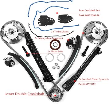 Camshaft Drive Variable Camshaft Timing Kit 3R2Z-6A257-DA for F'-ord Expedition F'150 F250 F350 Lincoln Mark LT Navigator 5.4L 3V Triton 2004-2013, with Phasers Sprockets Tensioners Guides Chains