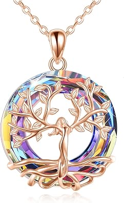 AOBOCO Tree of Life Pendant Necklace Sterling Silver Jewelry Gift for Women with Crystal Holiday Gift