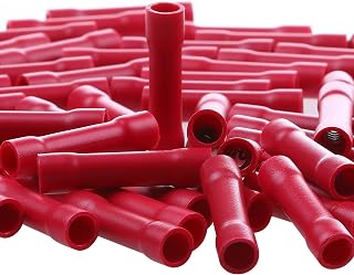 AIRIC UL Listed Red Butt Connectors 22-16 AWG - 100 Pack Insulated Crimp Splice Terminals for Secure Wire Joins