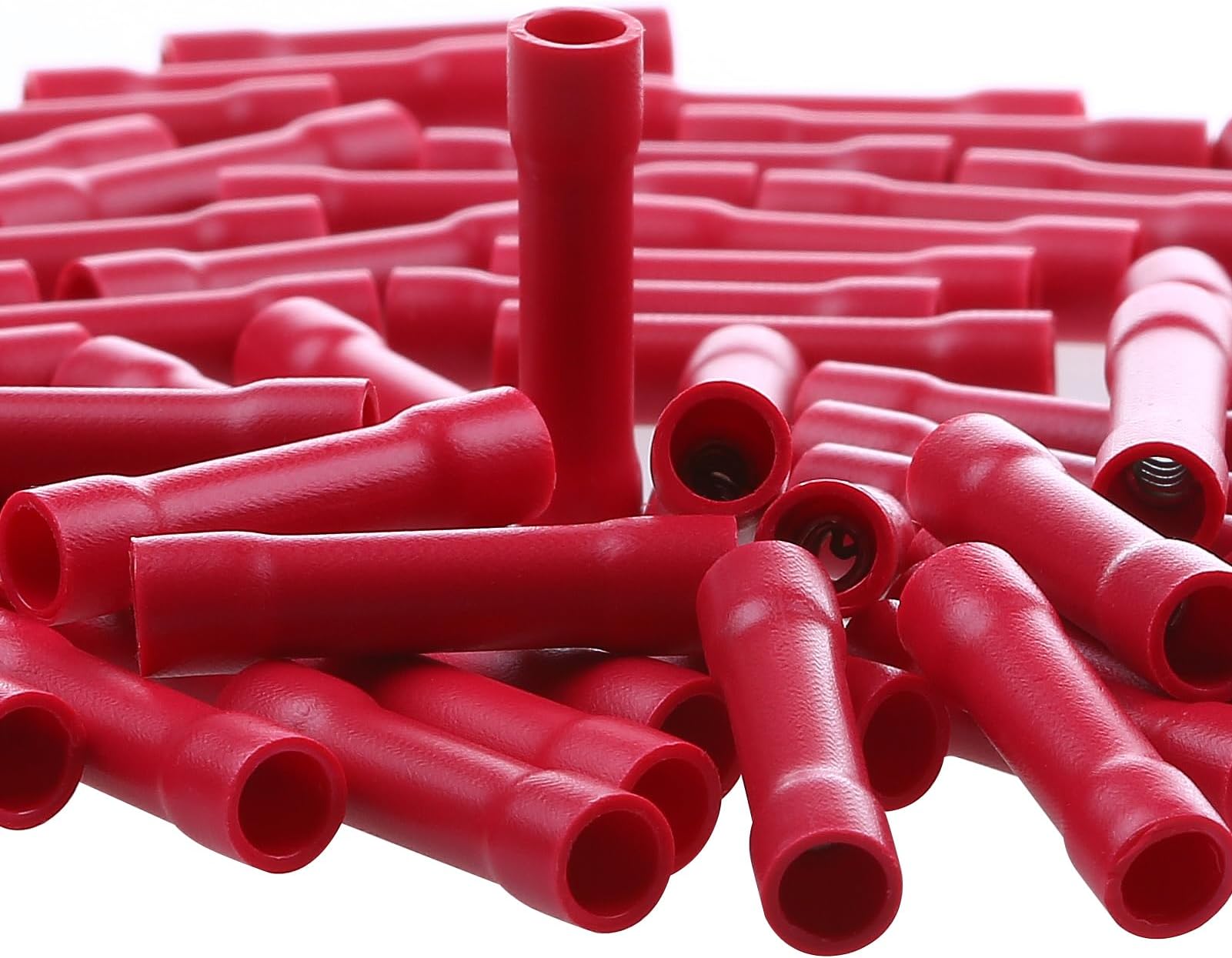AIRIC UL Listed Red Butt Connectors Crimp Splice Terminals 100 pcs 22-16 AWG Electrical Connector, Fully Insulated PVC Wiring Crimps Terminal for 22,20,18,16 Gauge Wire