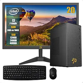 PC Completo Home Office Intel Core i3 3ª Geração Opções 8GB/16GB RAM SSD 120GB/240GB/480GB, Windows 10, Monitor LED 20,Teclado e Mouse Inclusos (120, GB, 8, GB)