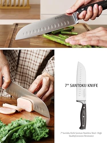 Miniatura 5 de Juego de 3 cuchillos para cocina, incluye chef y Santoku y cuchillo de pelar, juego de cuchillos de cocina profesional con mango ergonómico de