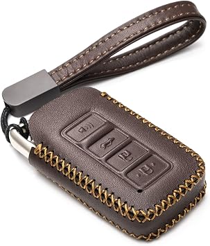 Genuine Leather Smart Key Fob Case Cover Protector Compatible for Lexus UX, NX, RX, GX, LX, is, ES, GS, LS 2014-2021 - 4-Button, Brown