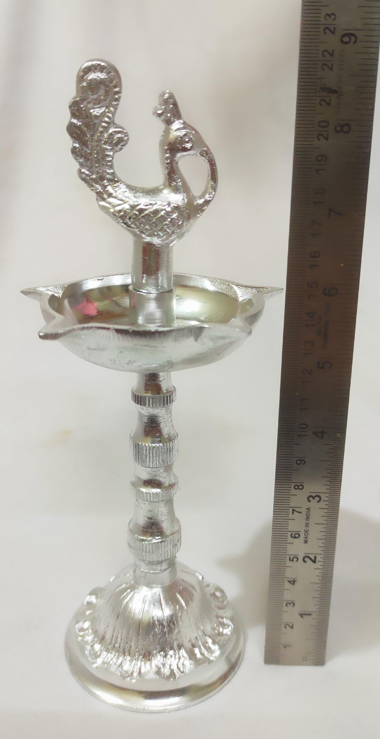 White Metal Diyas & Kuthuvilakku Set - Pooja Room Decor -5