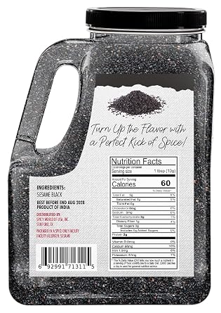 Black Sesame Seeds 7 LB Bulk Jar - All Natural, Pure, Non-GMO, Freshly Packed Sesame Seeds, Unhulled & Gluten Free by Spicy World