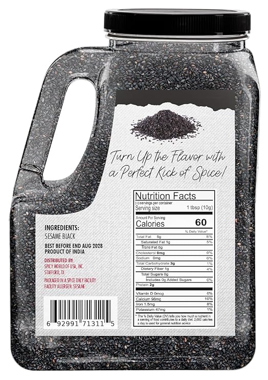 Black Sesame Seeds 7 LB Bulk Jar - All Natural, Pure, Non-GMO, Freshly Packed Sesame Seeds, Unhulled & Gluten Free by Spicy World