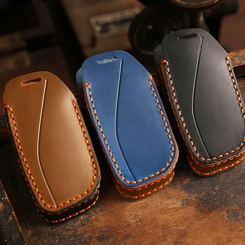 Miniatura 7 de EASYANT Funda de cuero para llavero BMW 2023 i7 X7 xi 7 Series compatible con la nueva funda de llavero BMW azul Azul,Marrón,H