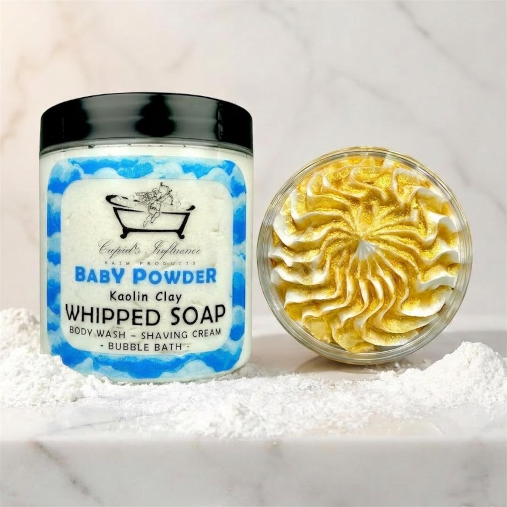 Baby Powder Whipped Soap | Kaolin Clay Body Wash | 180gr Shower Fluff | Luxurious Shaving Foam | Shower Cream | Bubble Bath | Shower Whip | Baby Powder Scented Soap | Stocking Fillers