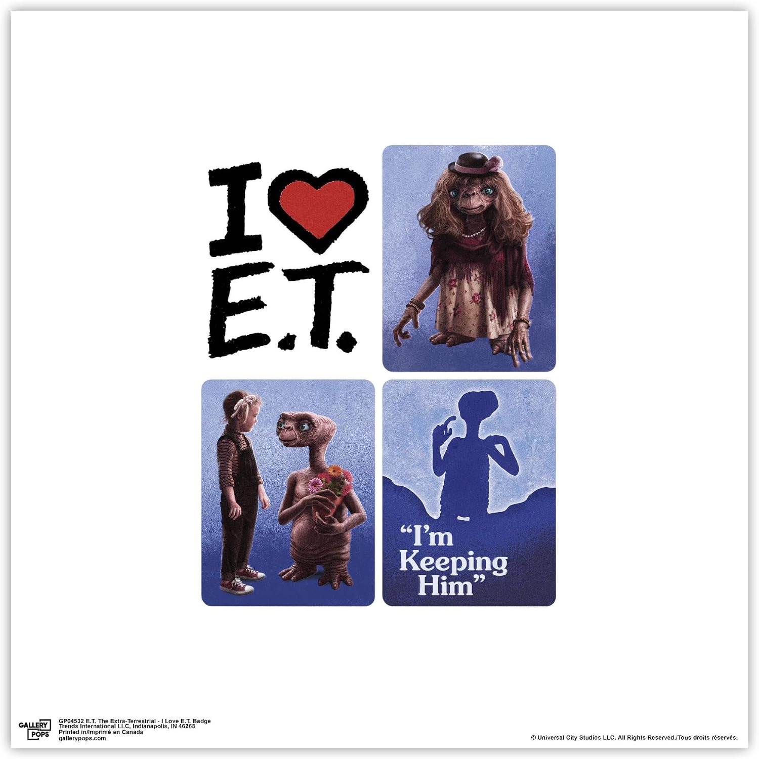 Gallery Pops E.T. The Extra-Terrestrial - I Love E.T. Badge Wall Art, 12" x 12" Gallery Pops Wall Art, Unframed Version