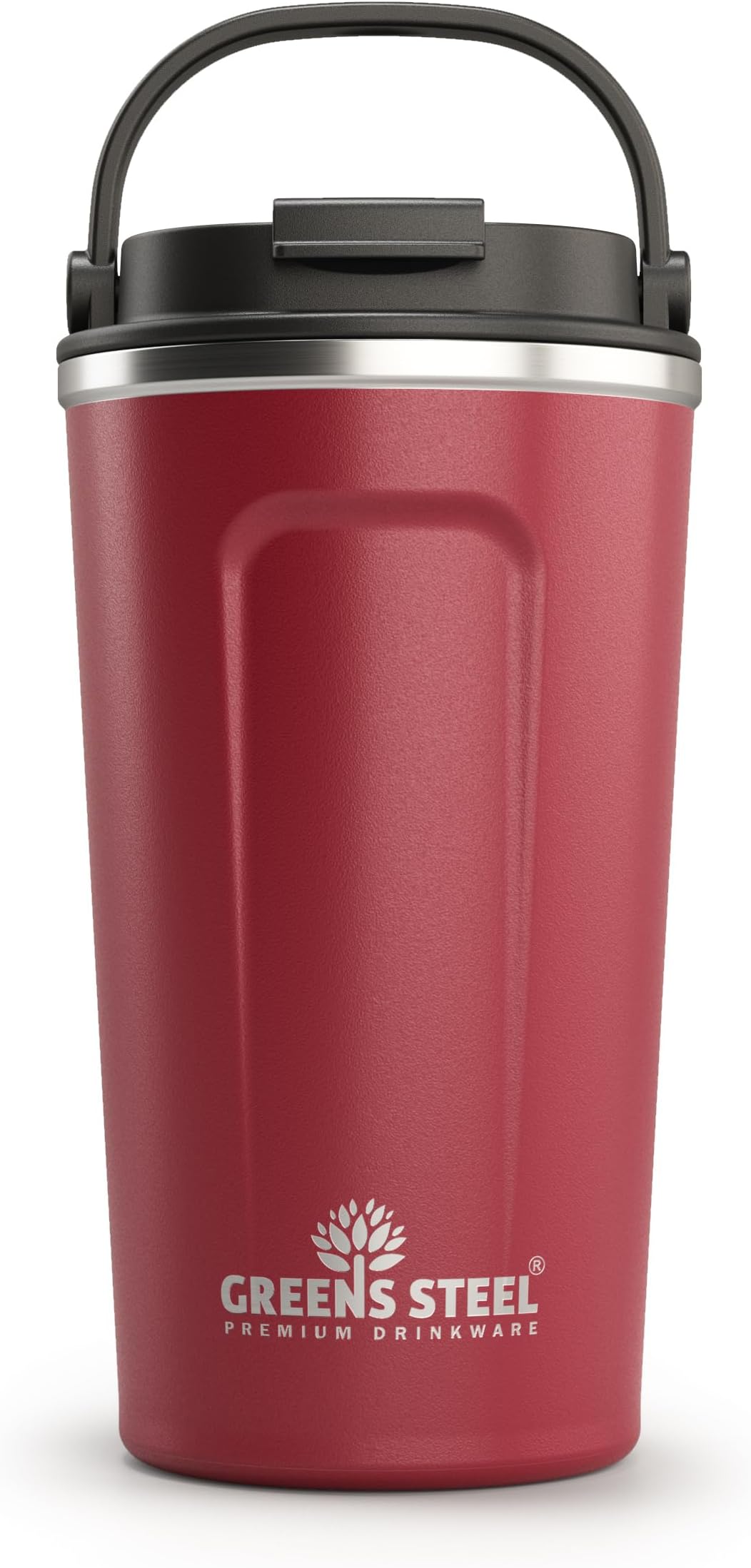 Reusable Coffee Cup - 480 ml (16 oz) Red | Travel Mug with Lid & Handle | Stainless Steel Insulated Flask for Hot & Cold Drinks | Leak Proof Tumbler for Tea, Coffee, Iced Drinks