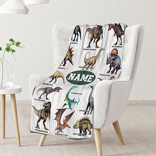 Miniatura 2 de Manta personalizada de dinosaurio para niños, 50 x 40 pulgadas, regalo con temática de dinosaurios pequeños para niños y niñas, manta blanca de