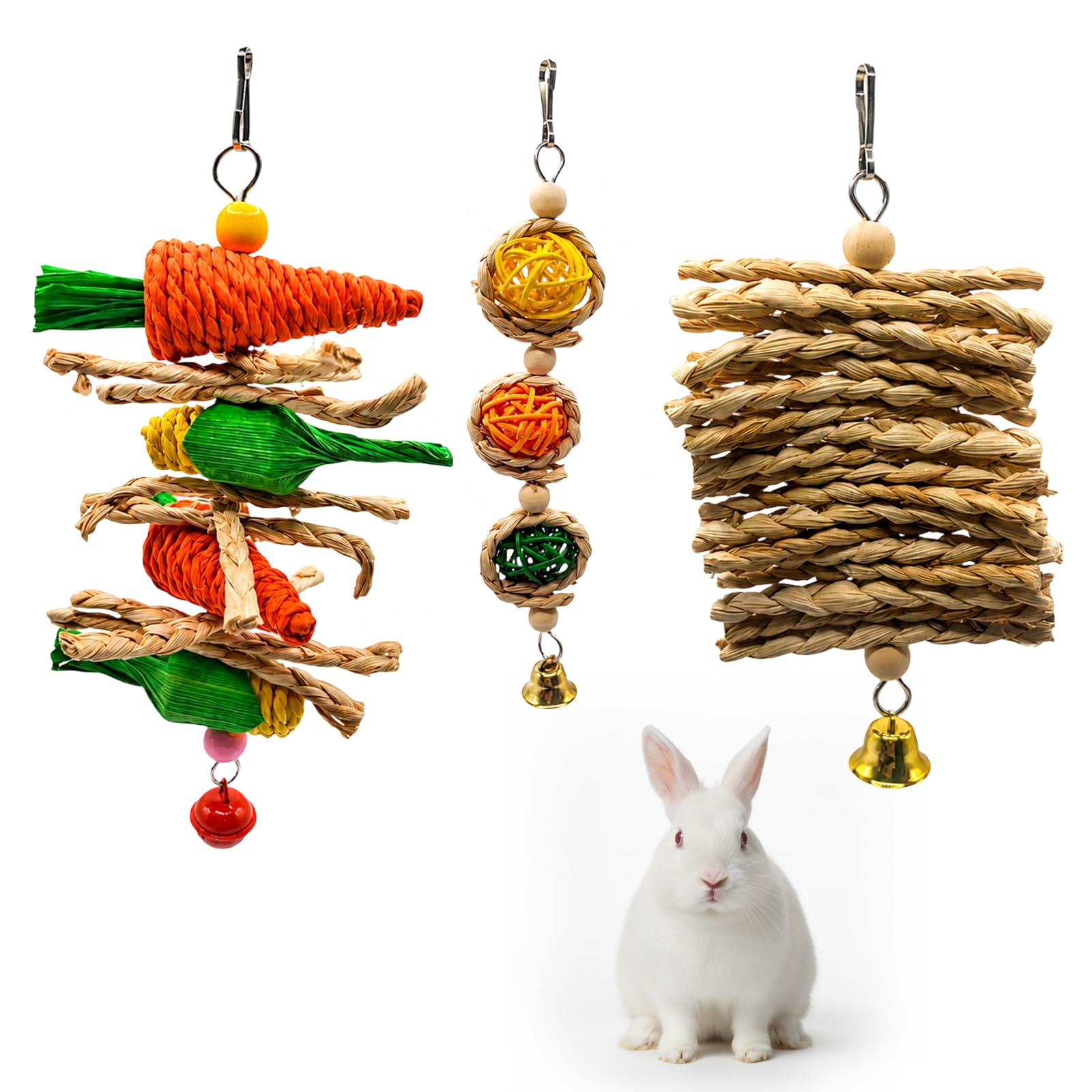 EujRcf 3Pcs Rabbit Boredom Breakers, Guinea Pig Toys, Rabbit Enrichment, Guinea Pig Toys, Hamster Enrichment, Natural Small Animal Chew Toys for Bunny Guinea Pig Hamster Chinchilla