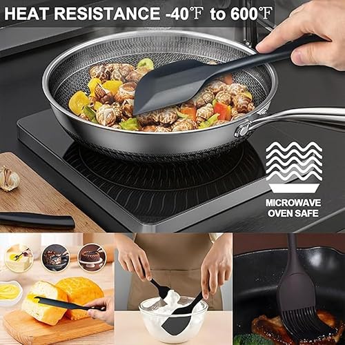 Miniatura 5 de Juego de espátulas de silicona resistente al calor, espátula de goma de grado alimenticio, 6 piezas, color negro