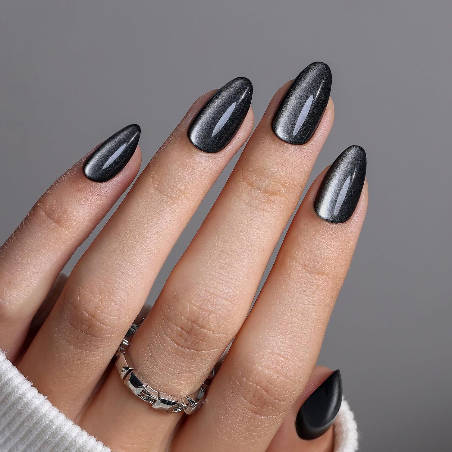 Ink Noir Black Cat Eye Press On Nails - Galaxy Shimmer
