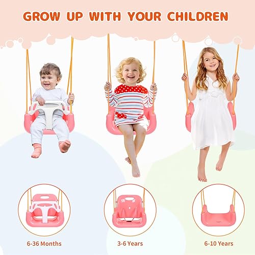 Miniatura 3 de Juego de columpios 3 en 1 para niños pequeños, juego de columpios para bebé con soporte de metal plegable para jugar al aire libre e interior,