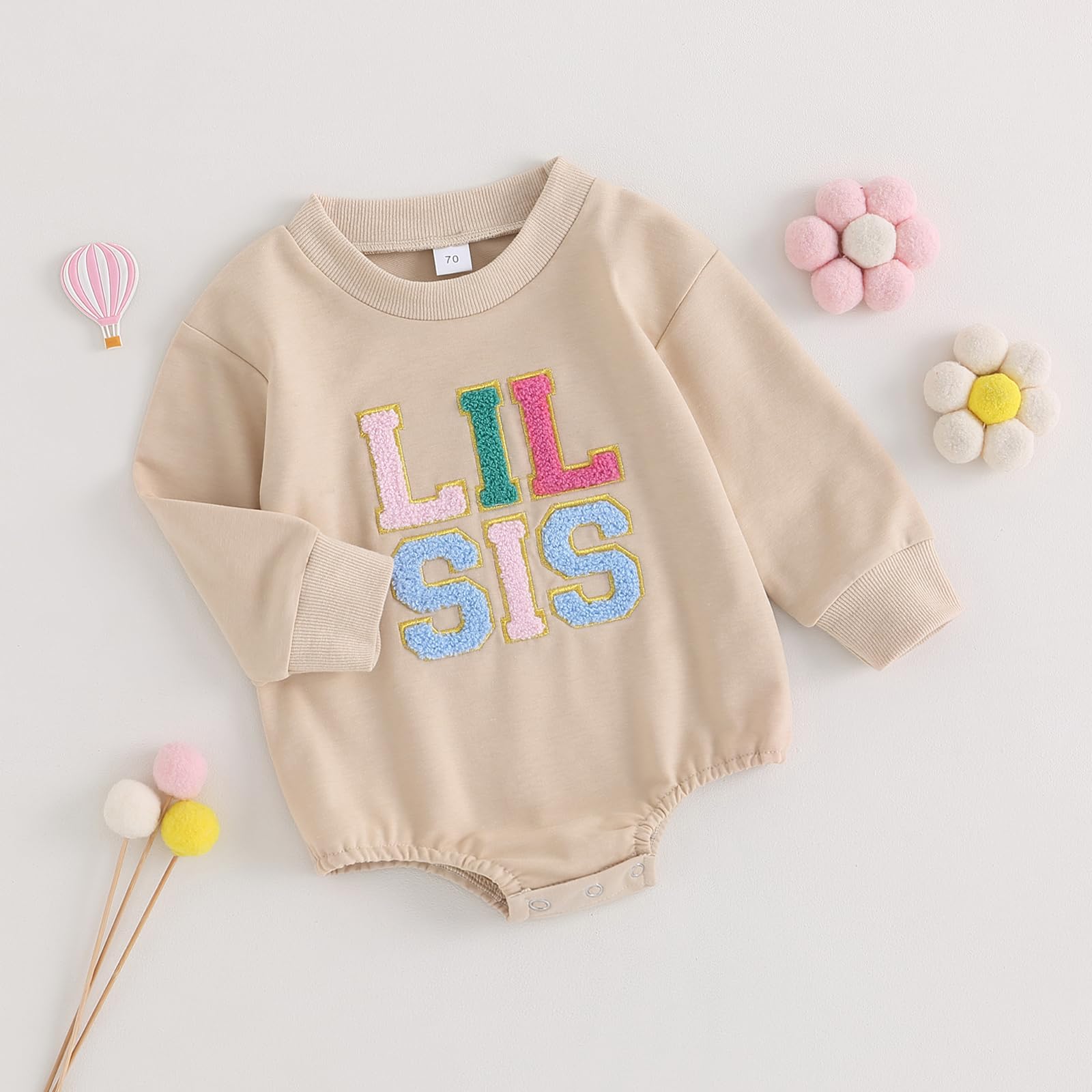 Ursobutegl Toddler Baby Girl Boy Sweatshirt Bubble Romper Pullover Sister Brother Matching Outfits Fall Winter Clothes (Lil Sis, 0-3 Months)