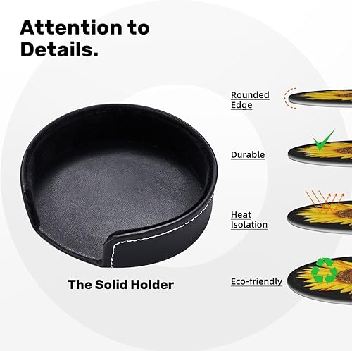 Miniatura 9 de Posavasos para bebidas, posavasos redondos de piel sintética con soporte, 6 unidades, resistentes al calor, decoración elegante para cocina, mesa de