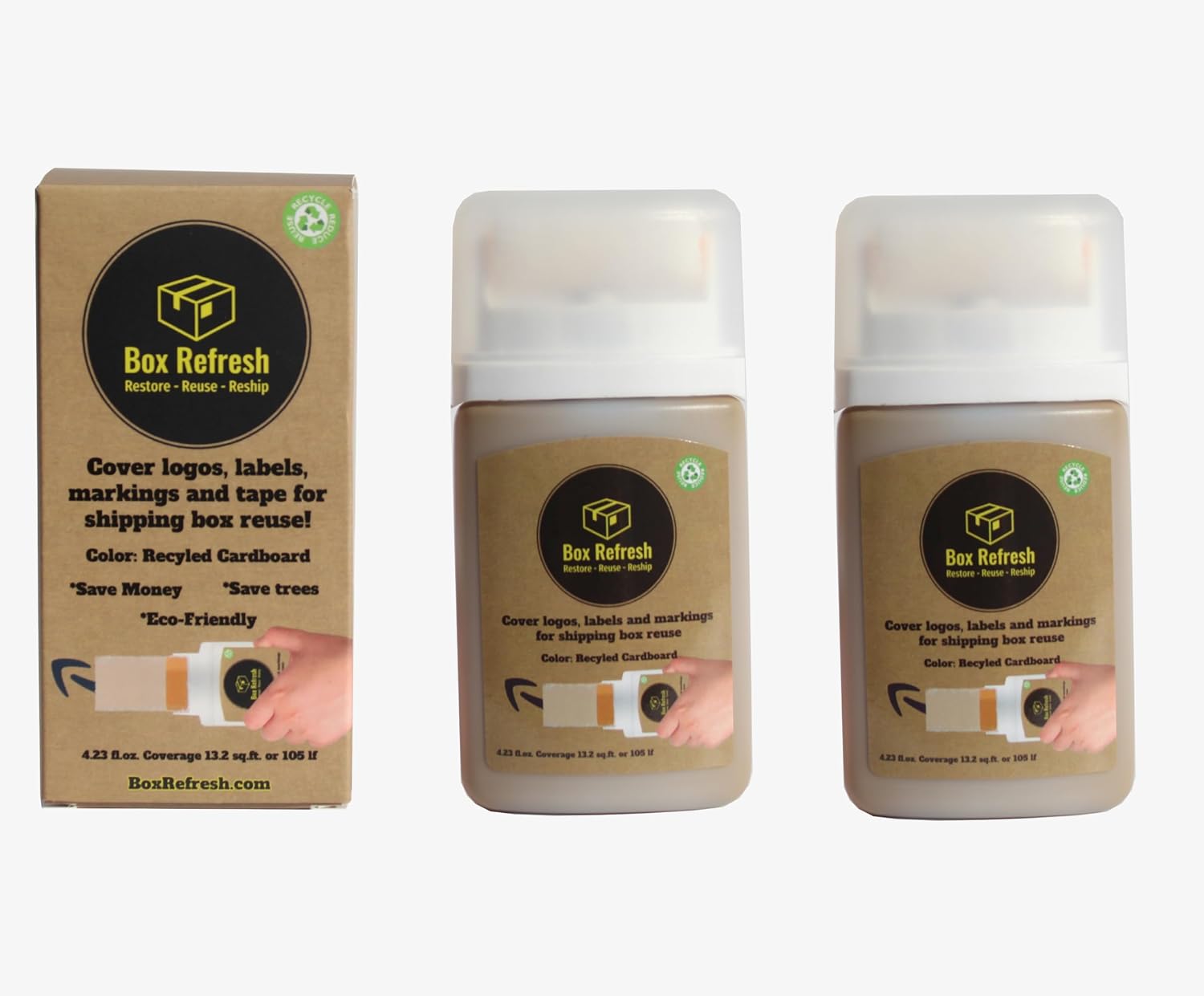 Roll-On Label Cover Up Applicator (2 Pack) - Package Label Eraser to Reuse and Refresh Cardboard Boxes - Labels, Tape, Logos, Markings, and Address Cover Up Roller - 1.5 inch Nap Roller