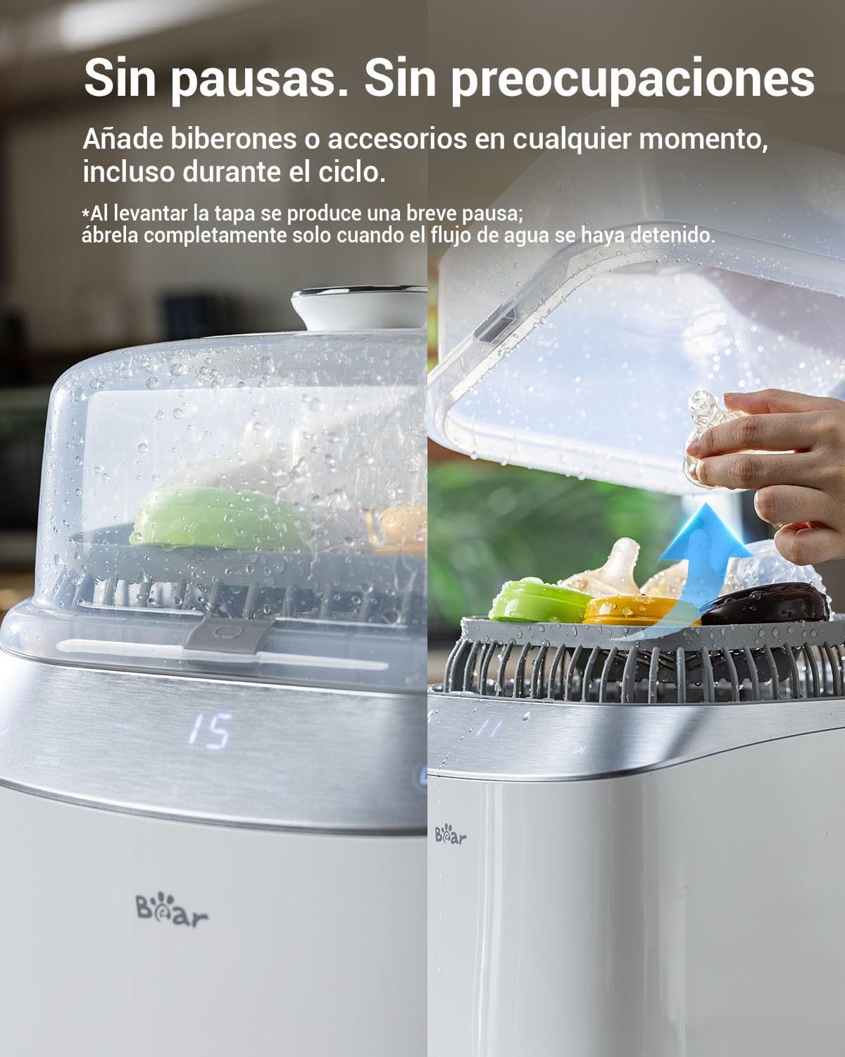 Bear Bottle Washer Pro - Limpiador Automático para Biberones | Limpieza Rápida, Esterilización a Alta Temperatura y Secado | 90 Tabletas de Limpieza Incluidas | Capacidad para 4 Biberones y Accesorios
