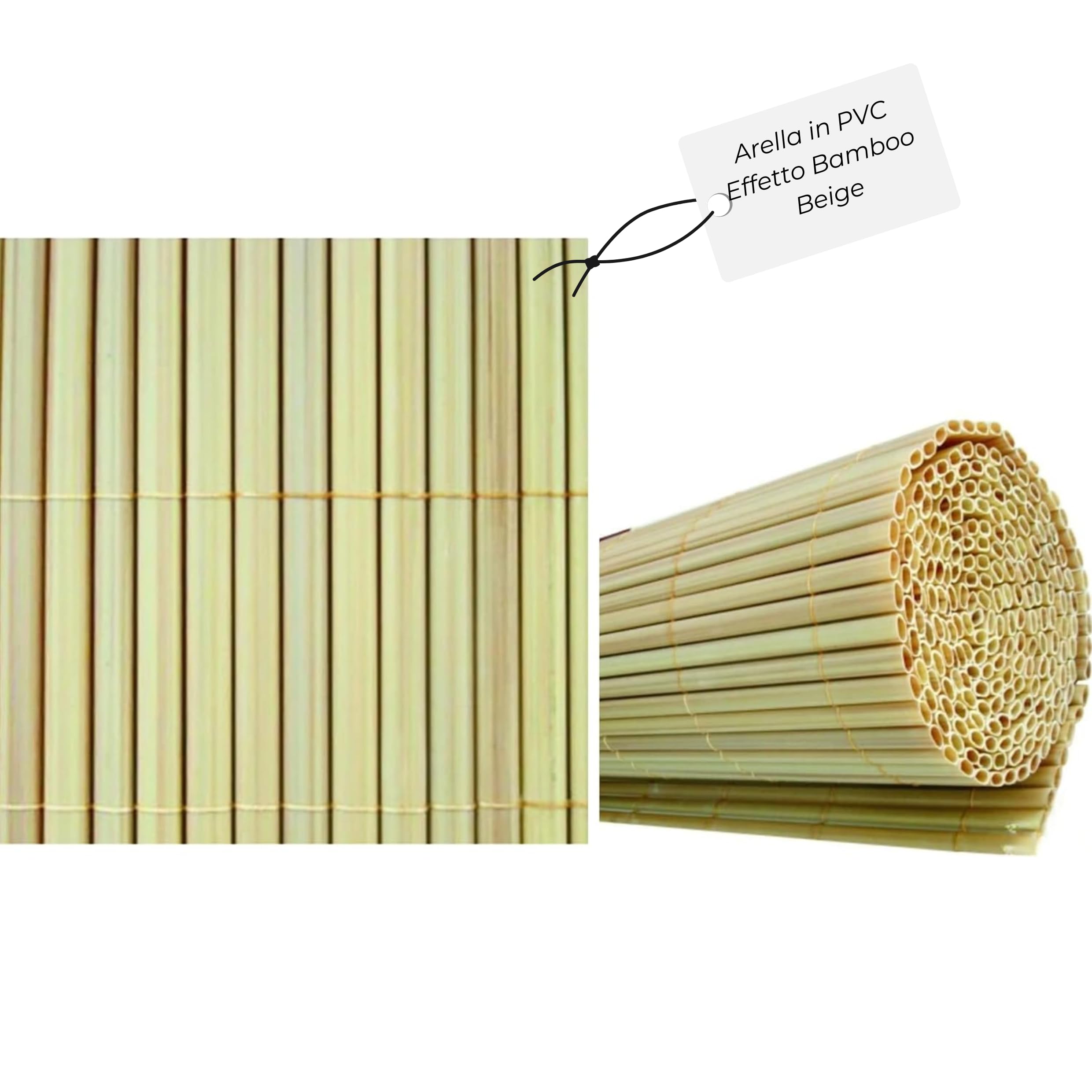 Arella in Pvc Canniccio Recinzione Frangivista Effetto Bamboo con Cordino in Nylon Ideale per Esterno, Giardino,Terrazzo,Balcone Varie Dimensioni (Beige, 2x3MT)