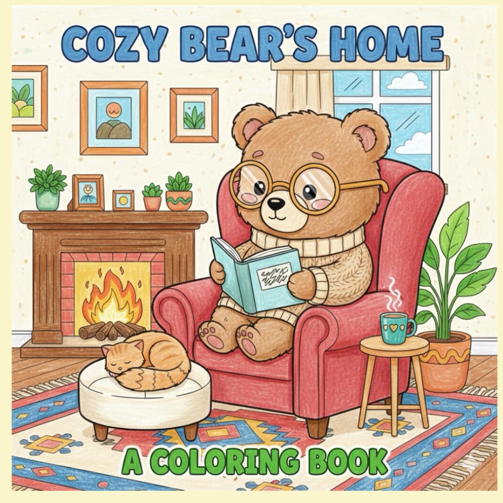 Cozy Bear's Home: Coloring Book for Adults and Teens Featuring a Super Cute Bear Character with Easy and Simple Designs for Relaxation