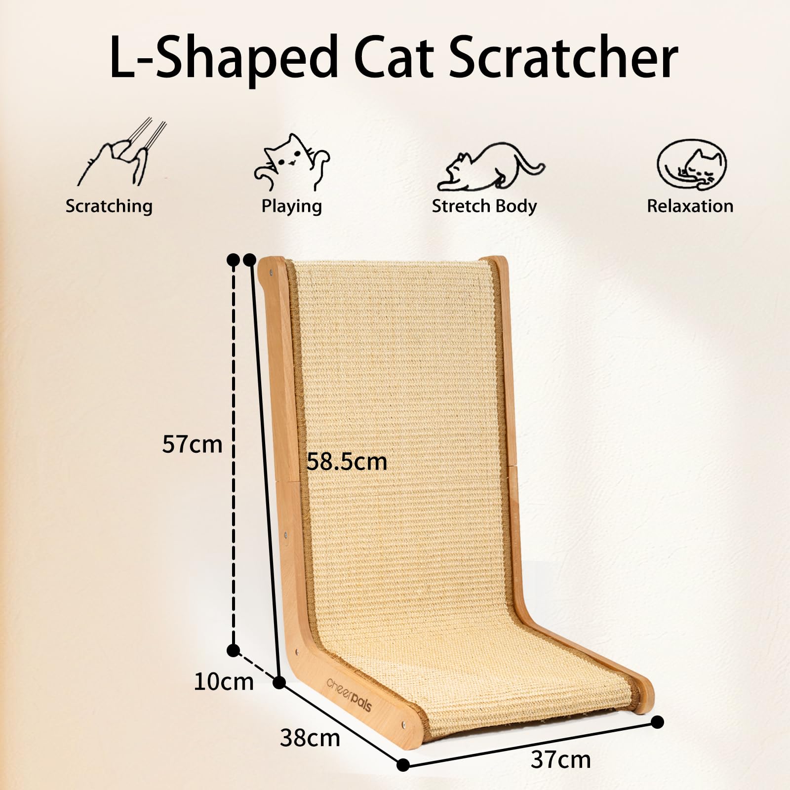 CheerPals L-Shaped Sisal Cat Scratcher, 105° Ergonomic Design - Image 2