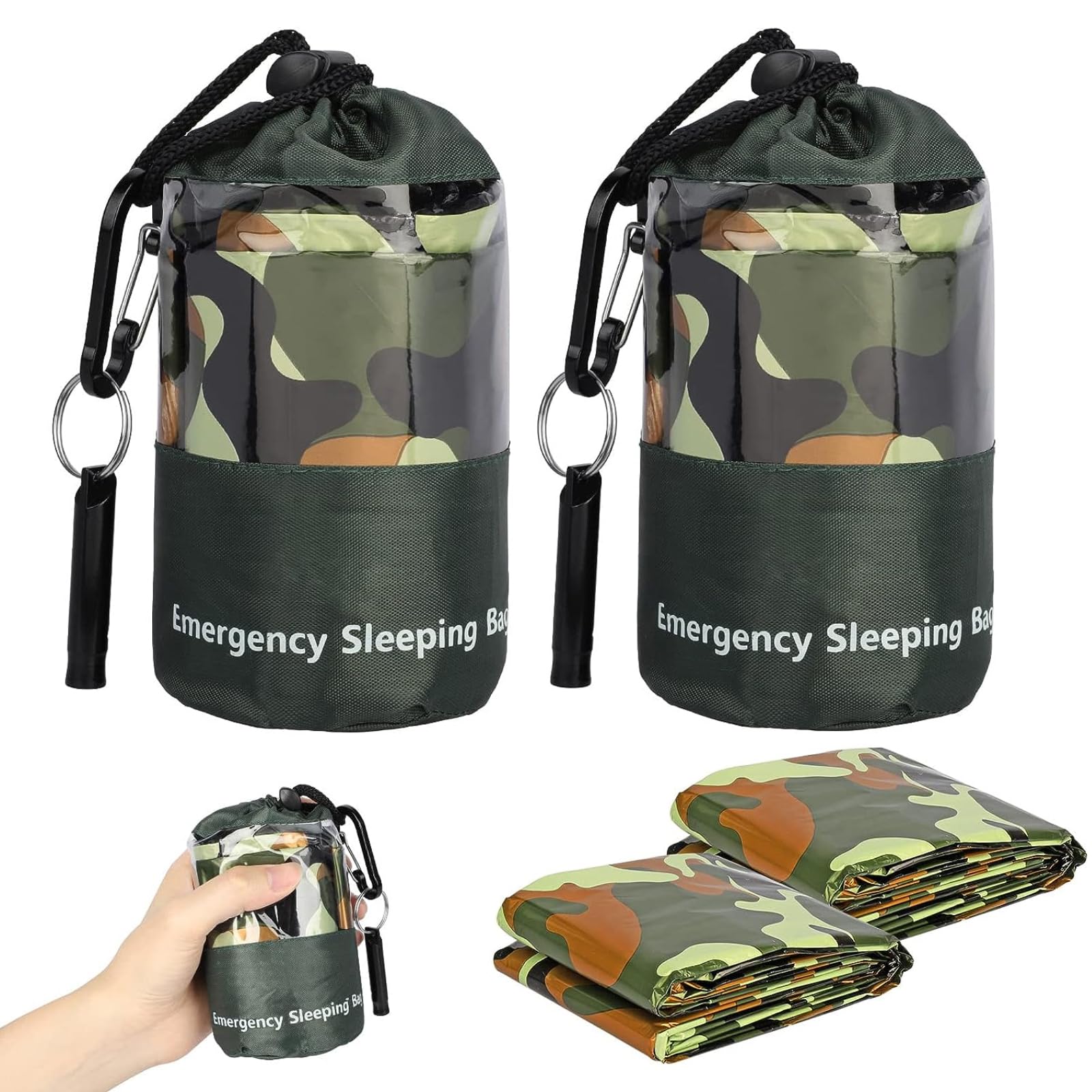 2 Pacchi Sacco a Pelo di Emergenza, Sacco da Bivacco Termico Leggero Impermeabile, Borse per Coperte di Sopravvivenza Sacco in Nylon Portatile per Campeggio,Escursionismo,all'aperto